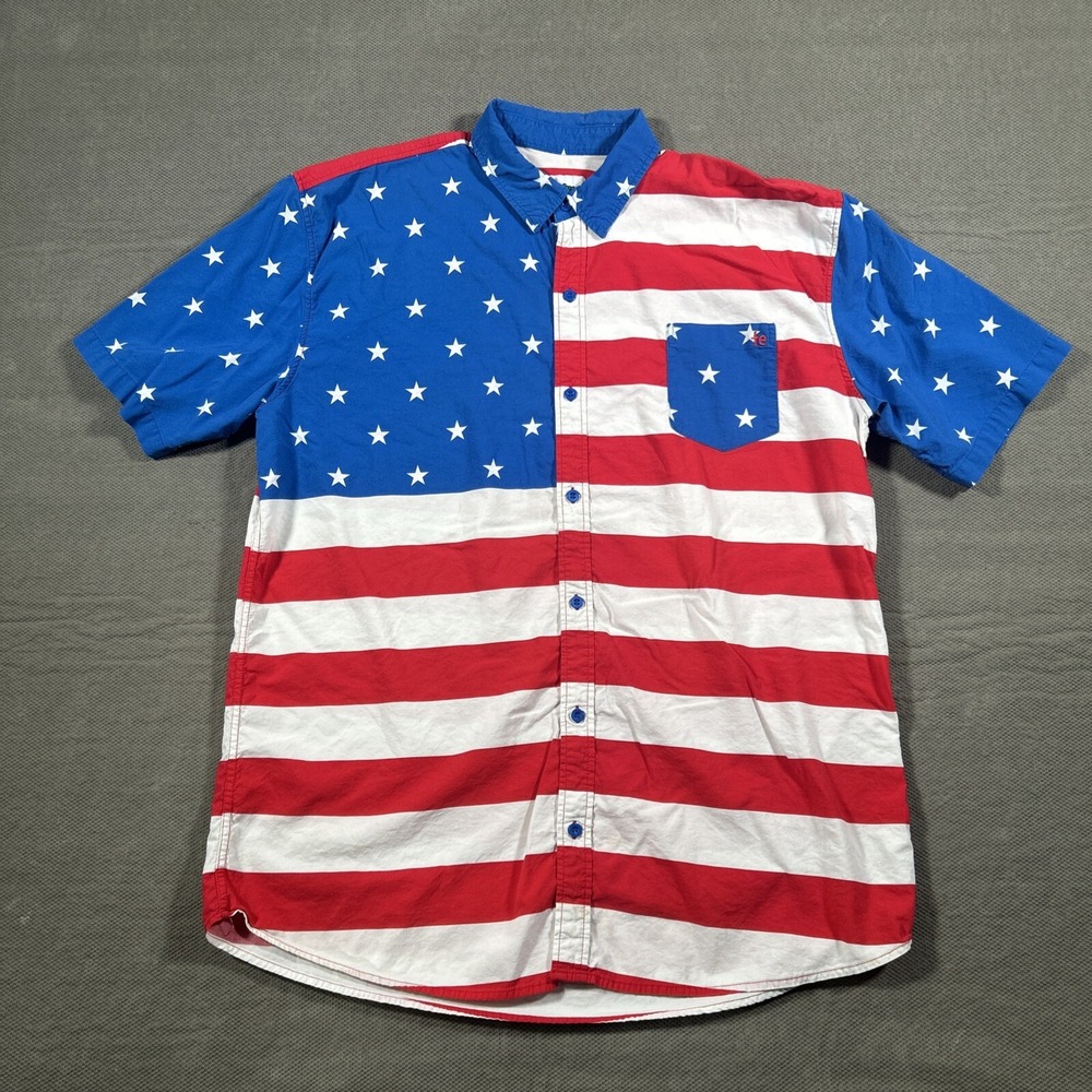 Tipsy Elves American Flag Short Sleeve Button Up Shirt Red White Blue 3XL